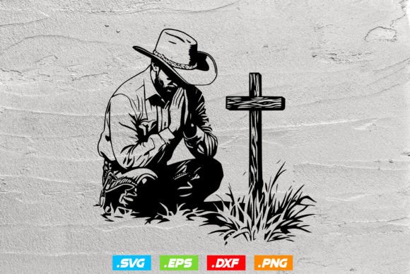 Cowboy Praying at Cross, Kneeling Cowboy