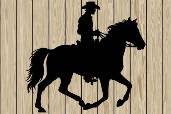 Cowboy Riding a Horse in Wild Silhouette