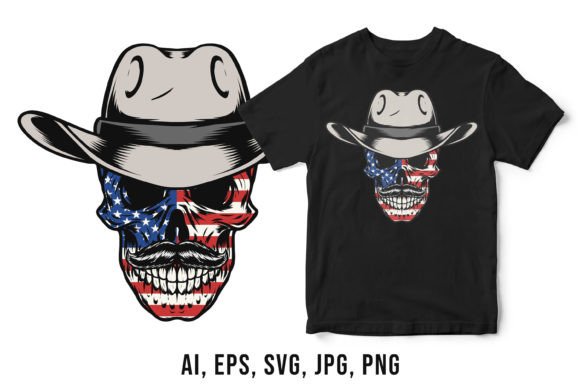 Cowboy Skull with USA Flag in Face