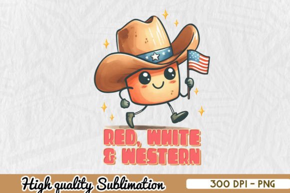 Red White and Western Retro July 4th PNG